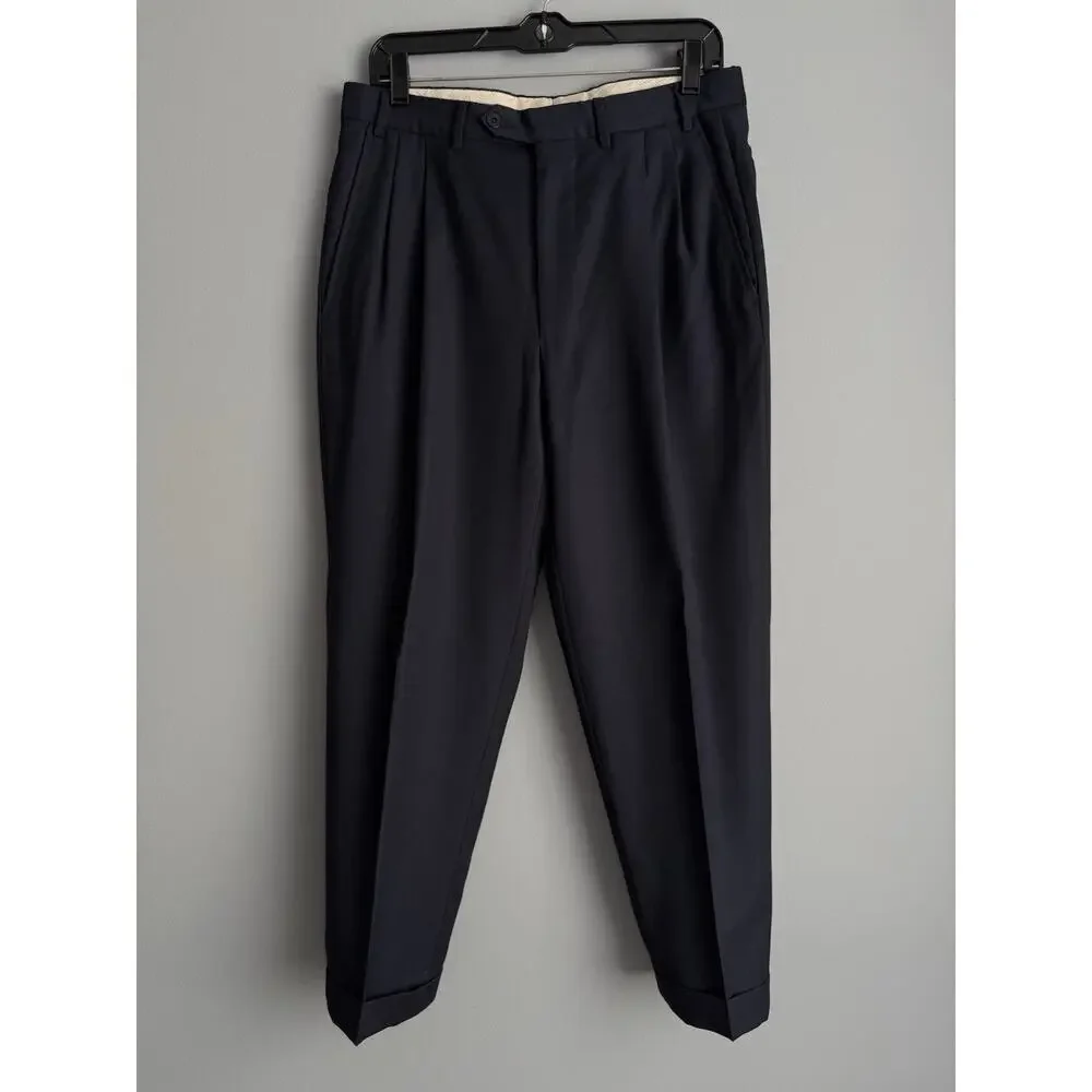 Bachrach Men’s Wool Suit 40 Navy Pinstripe Blazer Pants Made In Italy Classic